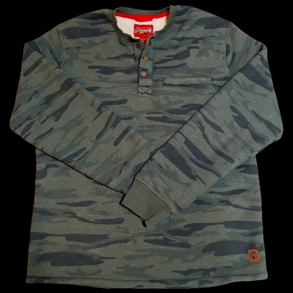 Coleman Men's Bonded Waffle Sherpa Lined Stain Resistant Henley (Olive Camo)